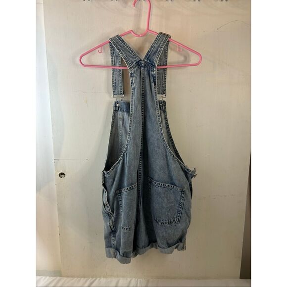 Gap Denim Small S shortall overalls rolled hems metal buttons rn#54023 - Picture 3 of 9